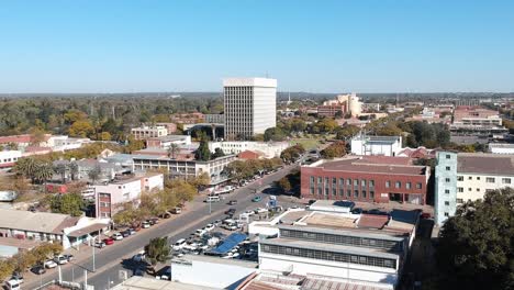 A-stationary-drone-shot-of-Bulawayo's-Tower-Block-under-sunny-conditions