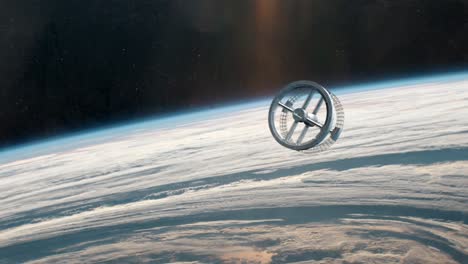 Rotierende-Raumstation-Im-Orbit-Des-Planeten-Erde