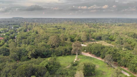 Drone-Shot-Panning-Across-City-and-Jungle-Landscape