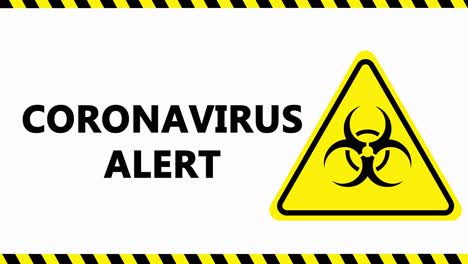 Intermittierendes-Coronavirus-Warnzeichen-Und-Biohazard-Logo-Auf-Weißem-Hintergrund