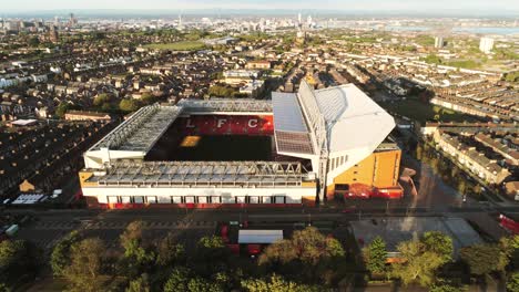 Iconic-Liverpool-LFC-Anfield-stadium-football-ground-aerial-view-rising-pull-back