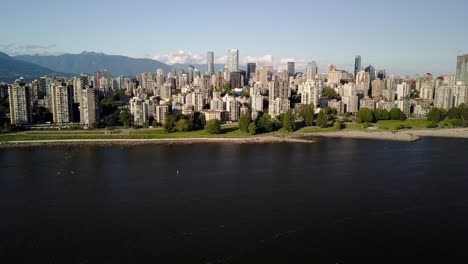 The-World-Famous-Kitsilano-Beach,-Popularly-Known-As-Kits-Beach,-In-Vancouver,-BC,-Canada,-Re-Opened-Amidst-The-Coronavirus-Pandemic---aerial
