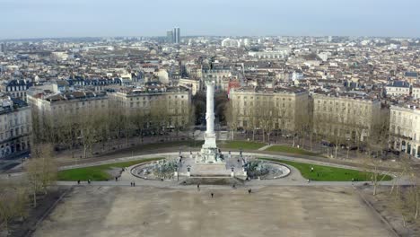 Bordeaux-France-city-panoramic-from-the-Angel-of-liberty-Girondins-monument,-Aerial-dolly-in-reveal-shot