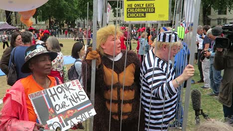 Boris-Johnson-character-Along-With-Donald-Trump-character-Inside-Cage-During-President-Donald-Trump's-State-Visit-to-the-UK