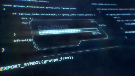 Computercode-Wird-Auf-Dem-Science-Fiction-Bildschirm-Angezeigt,-Während-Eine-Löschnachricht-Angezeigt-Wird