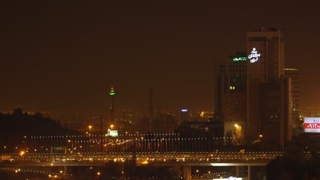 Night-time-skyline-shot-of-buildings-in-Tehran,-Iran-taken-from-Ab-o-Atash-Park