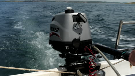 Outboard-Engine-At-Motorboat-While-Boating,-Croatia