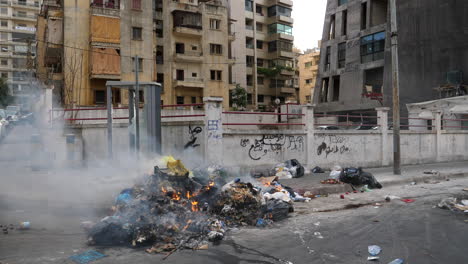 Burning-trash-and-debris-left-in-street-from-protests-during-Lebanon-revolution