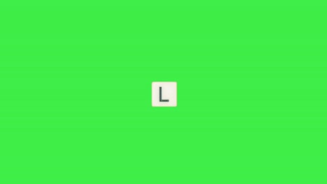 Letra-L-Scrabble-Diapositiva-De-Izquierda-A-Derecha-En-Pantalla-Verde,-Letra-L-Fondo-Verde