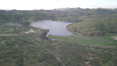 Aerial-panning-shot-of-Avis-Dam-in-Windhoek-Namibia