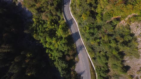 Aerial-overhead-view-of-a-mountain-road
