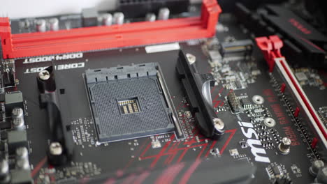 An-AM4-ryzen-cpu-socket-on-an-MSI-gaming-motherboard-for-a-custom-pc-computer-build