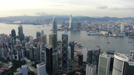 Hong-Kong-Megapolis-Stadtansicht-Wolkenkratzer-In-Großer-Höhe-Im-Victoria-Harbour-Area