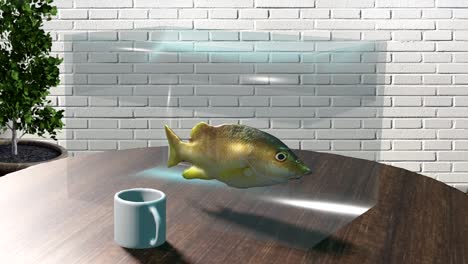 3D-Animation-Eines-Fisches-In-Einem-Rotierenden-Aquarium