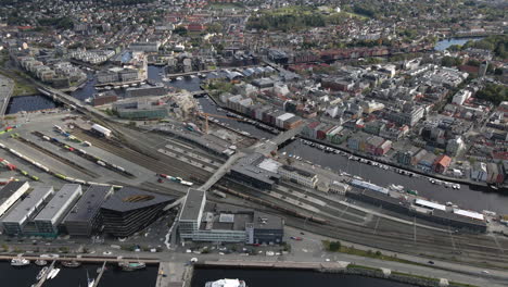 Trondheim-City-During-Daytime-In-Norway---aerial-pullback