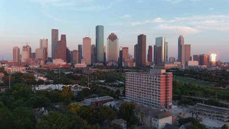 Aerial-shot-of-downtown-Houston-and-surrounding-landscape