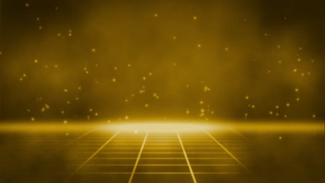 Retro-style-animation-of-a-yellow-floor-with-glowing-highlights-and-particles