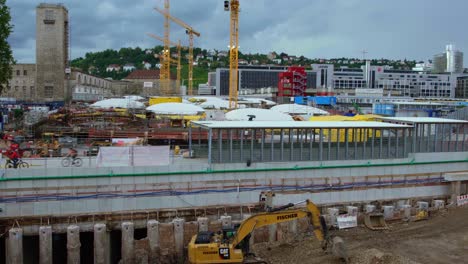 Stuttgart-21-massive-building-site-train-station-in-Germany-Overview-wide-pan