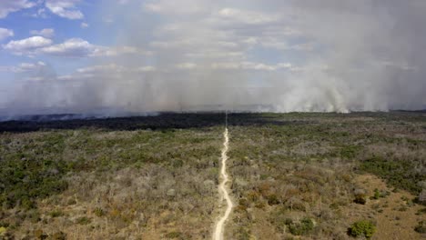 Rauch-Von-Abholzungsbränden,-Die-Im-Brasilianischen-Pantanal-Brennen,-Verschmutzt-Den-Himmel-–-Luftbild-Einschieben