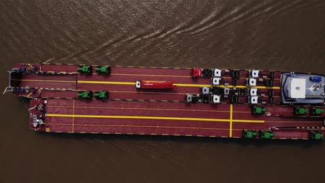 Aerial-View-Looking-Down-At-Dynamica-Barge-Going-Past-On-Oude-Maas