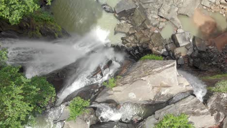 Aerial-birds-eye-of-top-of-huge-waterfall-in-the-jungle