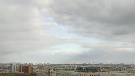 Suburbs-of-Toronto-with-low-buildings-on-cloudy-day-in-timelapse-shot