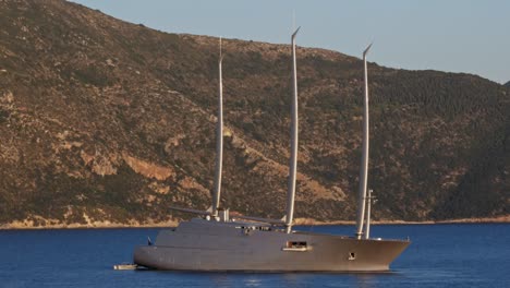 Peaceful-Scenery-Of-Ocean-With-Sailing-Yacht-A-In-Kefalonia,-Greece---static-shot