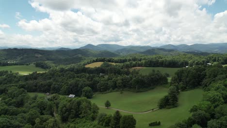 Aerial-Farmland-near-Boone-NC,-North-Carolina-with-Mountains-in-Background