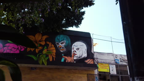 Colorful-Luca-Libre-Mexican-wrestling-street-art-in-Colonia-Juárez,-Mexico-City