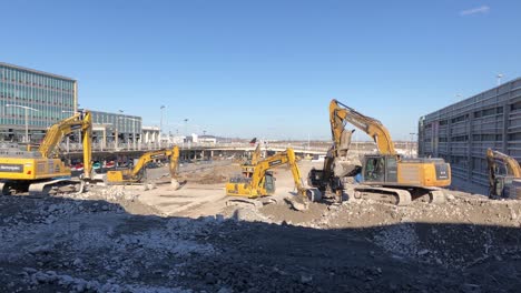 Final-Stages-of-Demolition-Work-Underway-of-International-Airport-Terminal-at-Montreal-for-New-Project,-Québec,-Canada