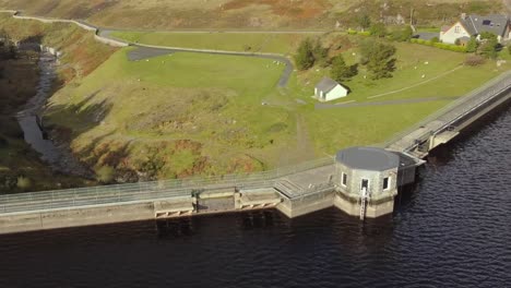 Aerial-view-of-the-Spelga-Dam-on-a-sunny-day,-County-Down,-Northern-Ireland