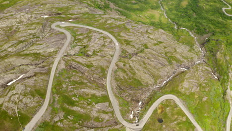 Top-View-Of-Trollstigen-Winding-Mountain-Pass-Road-In-Geiranger,-Norway