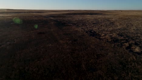 Ein-Linseneffekt-Während-Eines-Überflugs-über-Grasland-Bei-Sonnenuntergang-Im-Osten-Colorados