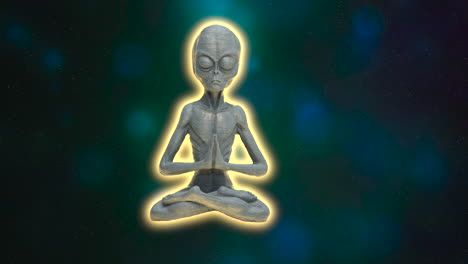 Futuristic-animation-of-Alien-doing-Yoga-Training-in-motion-with-colorful-lighting-universe-background