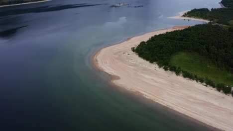 Aerial-View-Of-Remote-Beach-At-Island-With-Calm-Waters-Near-Trekanten-In-Norway