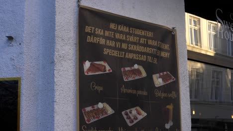 Swedish-Restaurant-Front-Displaying-Student-Sweet-Course-Dessert-Menu