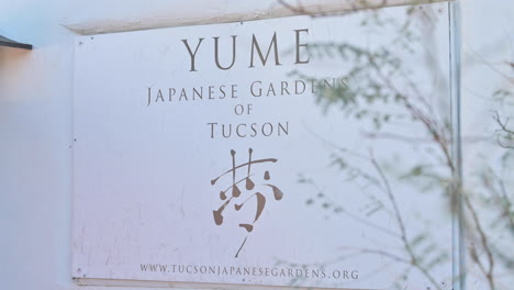 Yume-Japanese-Garden-of-Tucson-Arizona,-sign-at-entrance-to-park