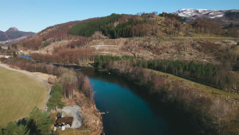 Scenic-View-Of-Årdalselva-River-In-Norway-During-Daytime---aerial-drone-shot