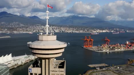 Blick-Vom-Aussichtspunkt-Vancouver-Auf-Das-Hafenzentrum-In-Gastown,-Kanada---Luftaufnahme
