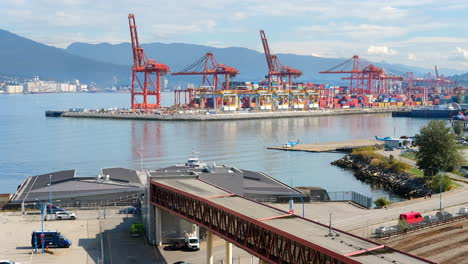 Waterfront-Station,-Intermodal-Public-Transportation-Overlooking-Vancouver-Centerm-Container-Terminal-In-BC,-Canada
