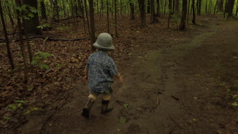 Little-boy-hiking-and-exploring-in-a-forest
