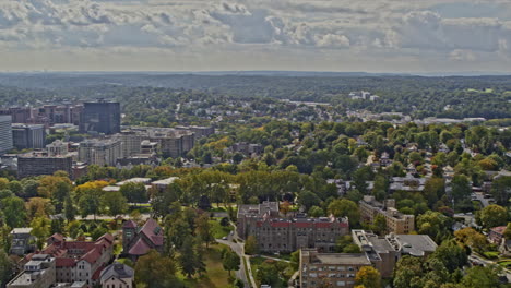 White-Plains-New-York-Aerial-v7-panoramic-view-overlooking-at-outskirt-residential-area,-panning-towards-downtown-cityscape-at-daytime---Shot-with-Inspire-2,-X7-camera---October-2021