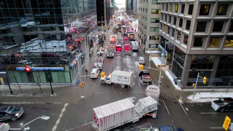 Drone-shot-of-Freedom-Trucker-Rally-on-Slater-Street-in-Ottawa,-Ontario-on-January-30,-2022-during-the-COVID-19-pandemic