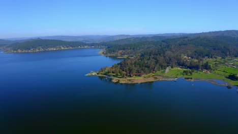 Lake-vichuquen,-curico-region-of-maule,-trip-through-chile-drone-shot