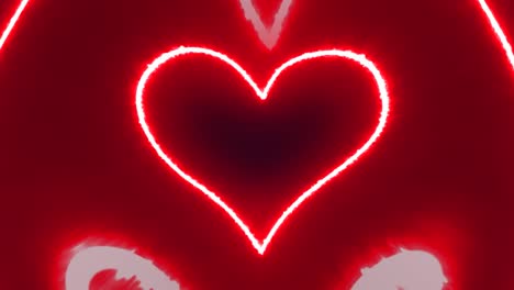 Rote-Neonherzpartikel-Tunneln-Abstrakten-Romantischen-Valentinstag-Leuchtende-Lichter-Hintergrund-4k