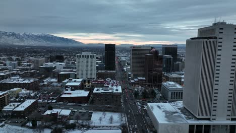 Incredible-Aerial-View-of-Salt-Lake-City-Downtown-Utah---Forward-Movement