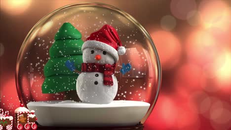 Animated-christmas-snow-globe-with-snowman-holiday-greeting-card-background-with-copy-space