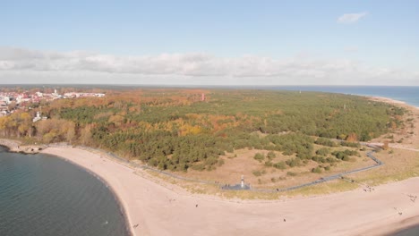Cinematic-clip-of-a-drone-flying-over-the-Baltic-Sea-in-Hel,-Poland