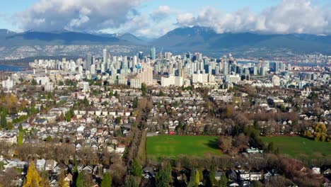 Baseball-Field-With-Residential-Houses-And-Downtown-Vancouver-In-Background-In-Canada