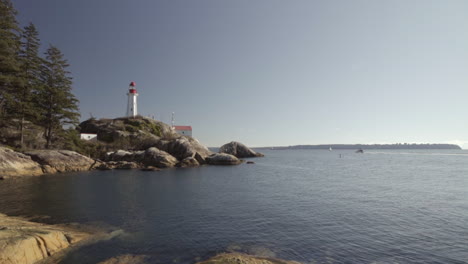 Wide-shot-of-Lighthouse-in-Vancouver-on-sunny-day,-slow-motion